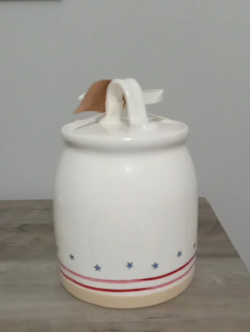 Rae Dunn 'HOMEMADE' Kitchen Canister - White with Red & Blue Accents NWTS